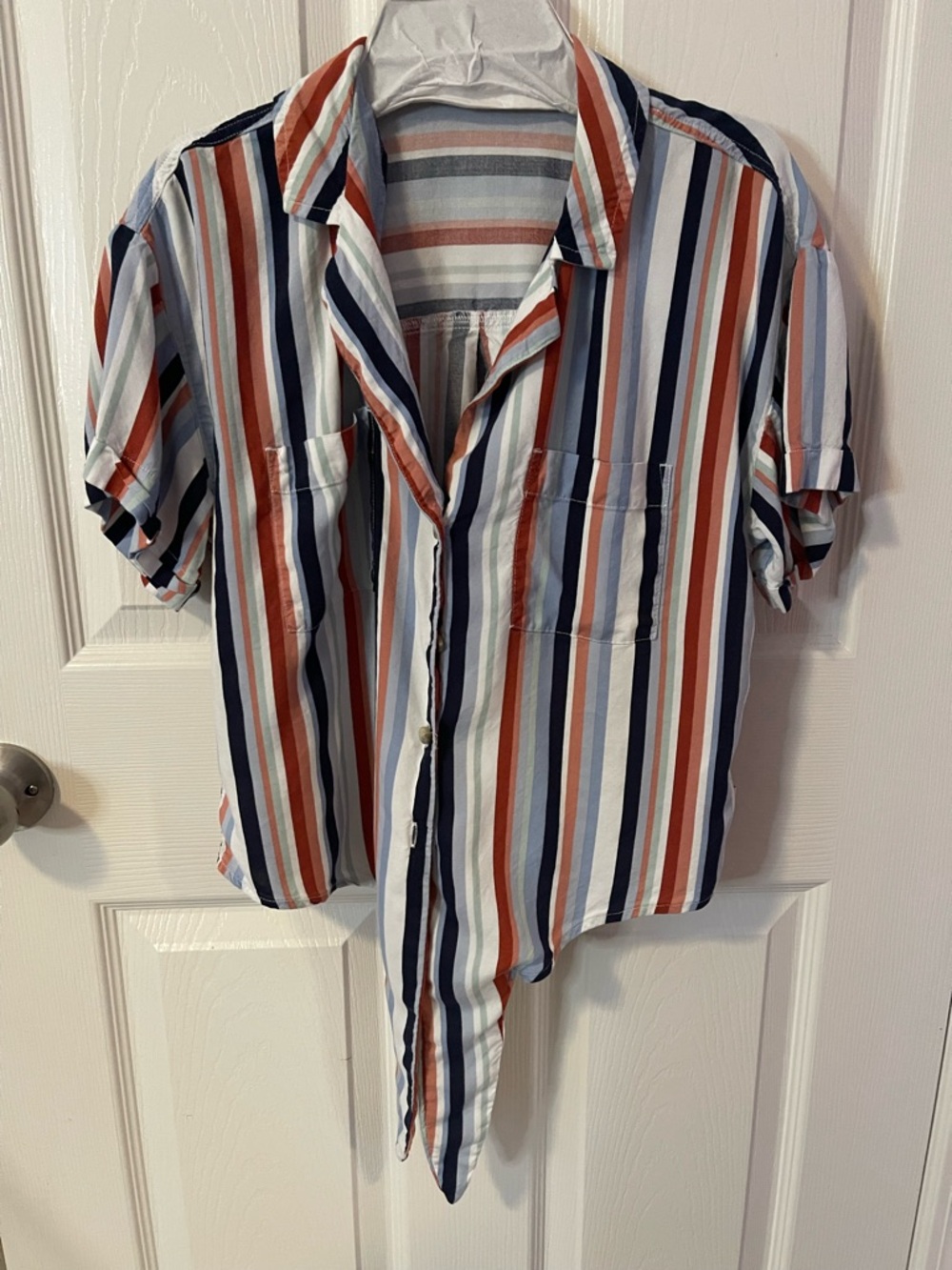 Hollister Vertical Stripe Camp Shirt in White, Navy & Rust